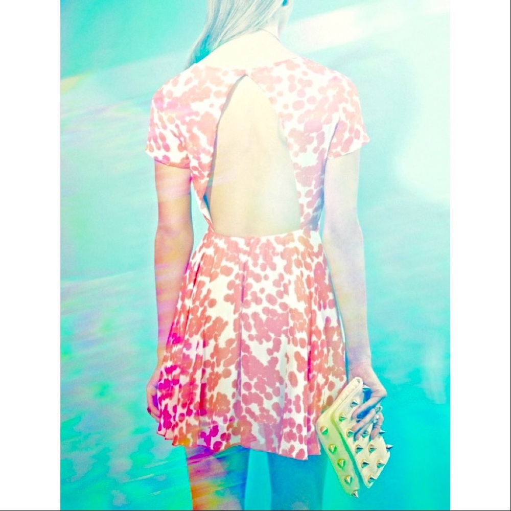 LF Open Back Cut-Out Cutout Backless Fit & Flare Skater A-Line Short Sleeve Mini